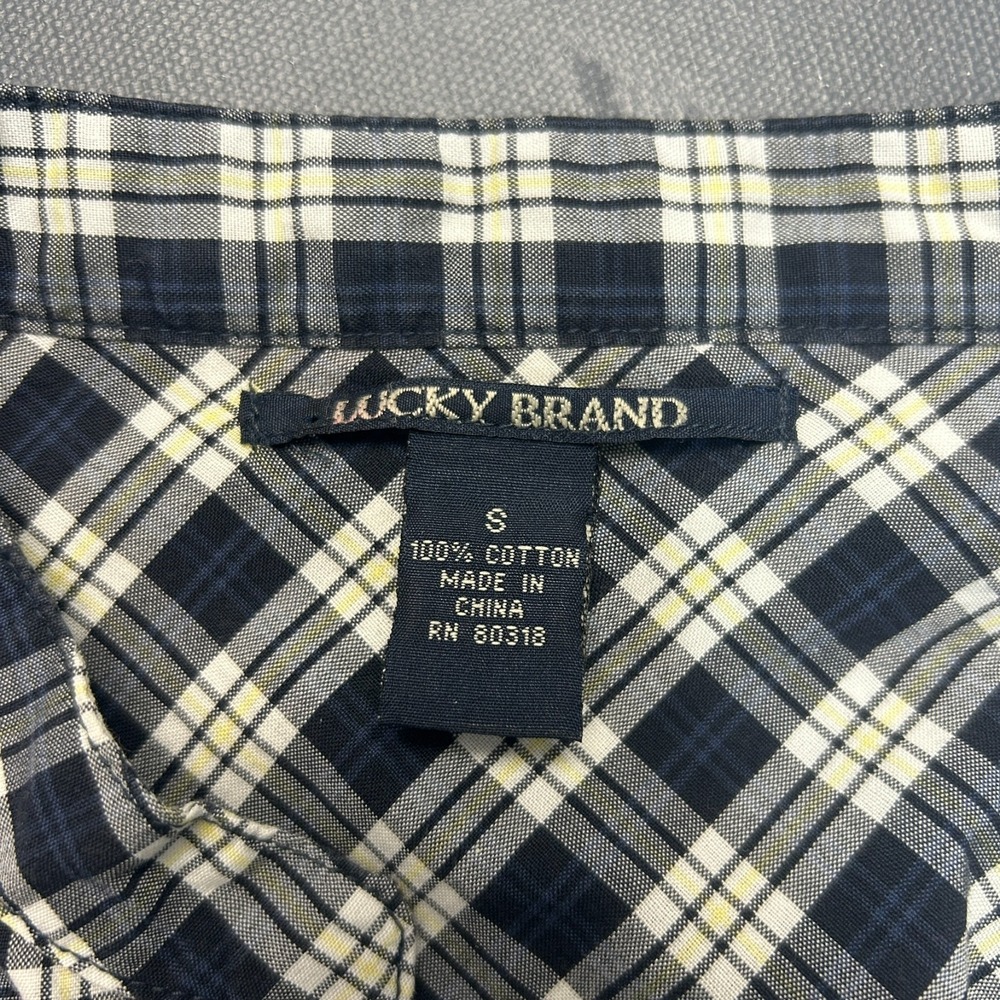 Lucky Brand Plaid Blouse Women's Size Small Black White Gingham 3/4 Sleeve Top - Picture 2 of 11